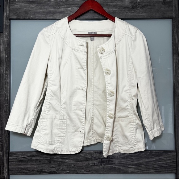 J. Jill Cropped 3/4 Sleeve Cream Button-Up Blazer Women's 6 Career Office Preppy - Picture 2 of 9